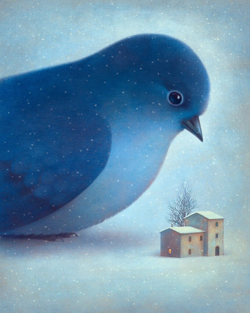 Blue bird in the winter